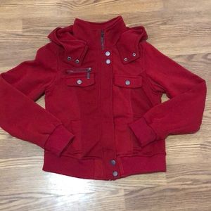 Wet seal red jacket with hood. Sweatshirt material. Size small